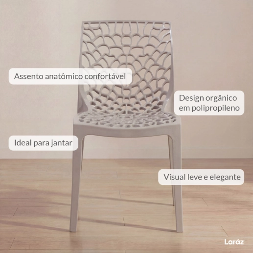 Produto Kit 4 Cadeiras de jantar Gruvyer com design contemporâneo e anatômico - Nude