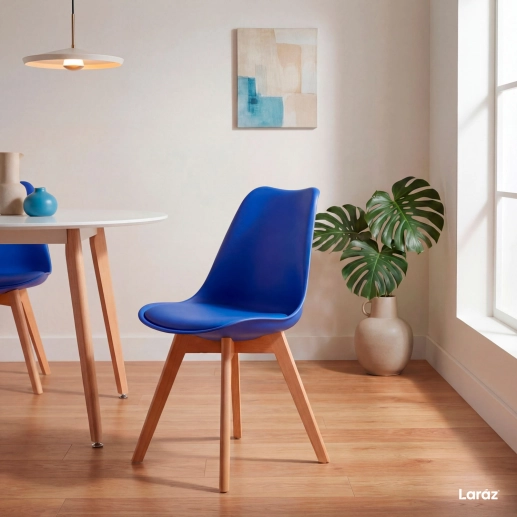 Produto Kit 4 Cadeiras de jantar Leda com assento estofado e design moderno - Azul Bic