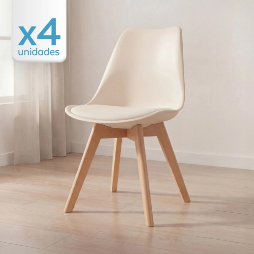 Produto Kit 4 Cadeiras de jantar Leda com assento estofado e design moderno - Creme