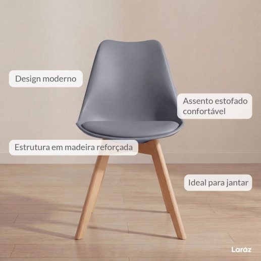 Produto Kit 4 Cadeiras de jantar Leda com assento estofado e design moderno - Fendi