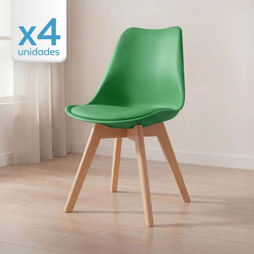 Produto Kit 4 Cadeiras de jantar Leda com assento estofado e design moderno - Verde bandeira