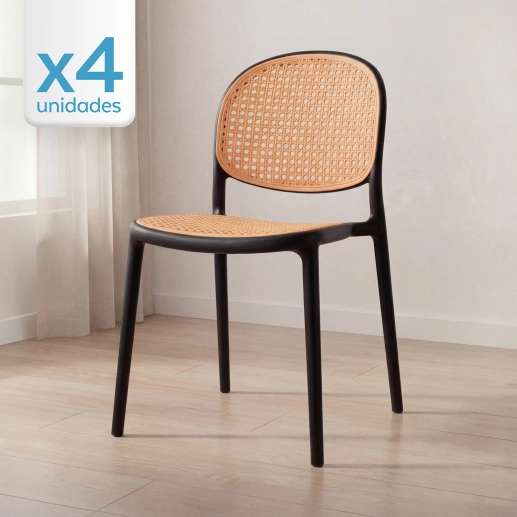 Produto Kit 4 Cadeiras de jantar Mumbai de telinha com design contemporâneo e assento anatômico – Preta