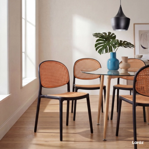 Produto Kit 4 Cadeiras de jantar Mumbai de telinha com design contemporâneo e assento anatômico – Preta
