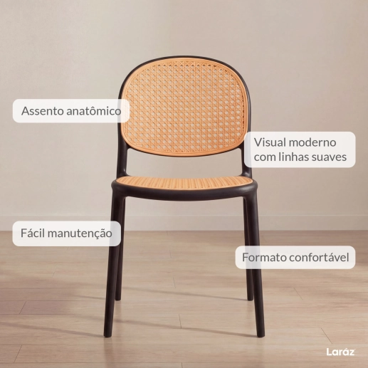 Produto Kit 4 Cadeiras de jantar Mumbai de telinha com design contemporâneo e assento anatômico – Preta