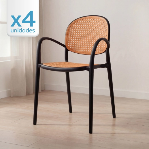 Produto Kit 4 Cadeiras de jantar Mumbai telinha com braços e design contemporâneo – Preta