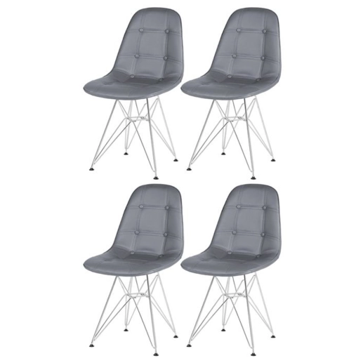 Produto Kit 4 Cadeiras estofada Charles Eames Eiffel Botonê DKR com pés de metal cromado – Cinza Escuro