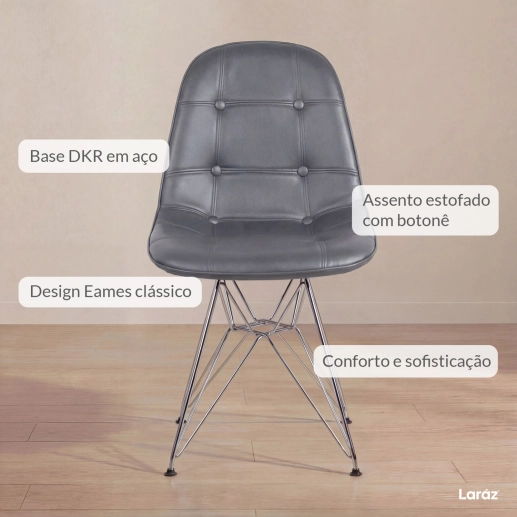Produto Kit 4 Cadeiras estofada Charles Eames Eiffel Botonê DKR com pés de metal cromado – Cinza Escuro