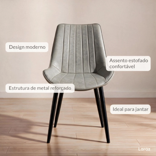 Kit 4 Cadeiras estofada Chicago com design industrial – Cinza Claro Produto Kit 4 Cadeiras estofada Chicago com design industrial – Cinza Claro