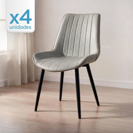 Kit 4 Cadeiras estofada Chicago com design industrial – Cinza Claro Produto Kit 4 Cadeiras estofada Chicago com design industrial – Cinza Claro