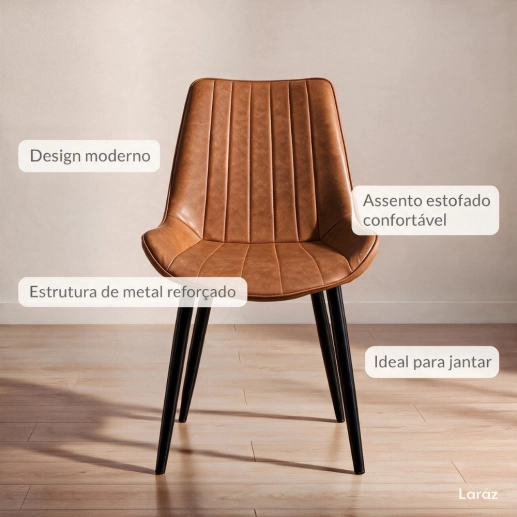 Kit 4 Cadeiras estofada Chicago com design industrial - Marrom Produto Kit 4 Cadeiras estofada Chicago com design industrial - Marrom