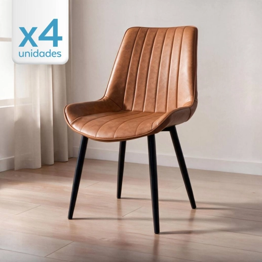 Kit 4 Cadeiras estofada Chicago com design industrial - Marrom Produto Kit 4 Cadeiras estofada Chicago com design industrial - Marrom