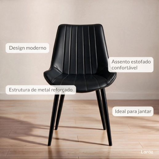 Produto Kit 4 Cadeiras estofada Chicago com design industrial – Preto