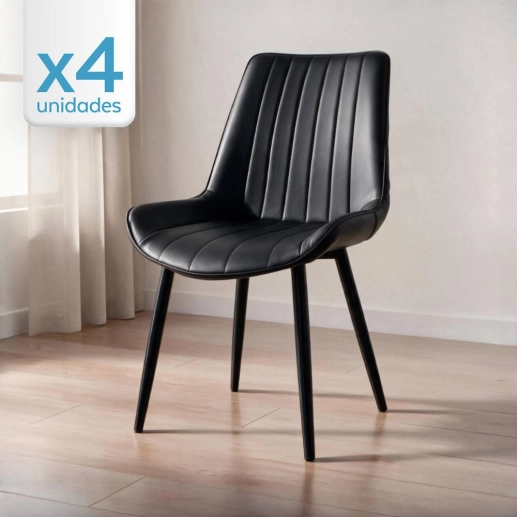Produto Kit 4 Cadeiras estofada Chicago com design industrial – Preto