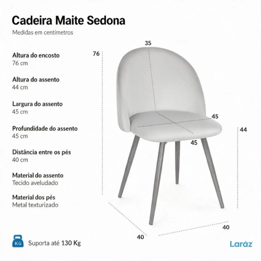 Kit 4 cadeiras estofada de jantar Maite Sedona em veludo – Cinza Produto Kit 4 cadeiras estofada de jantar Maite Sedona em veludo – Cinza