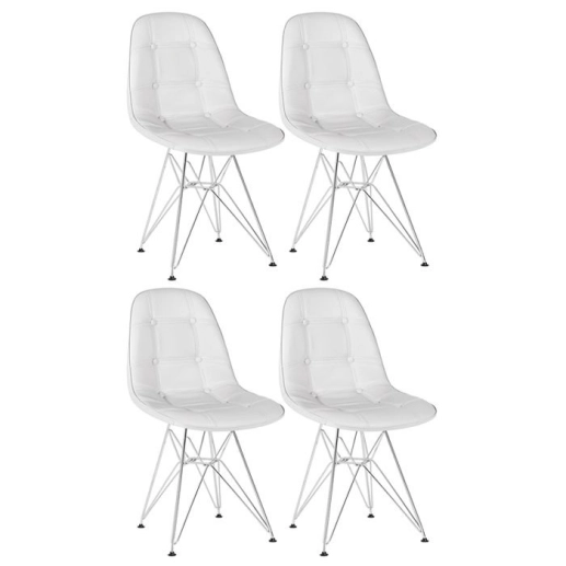 Produto Kit 4 cadeiras estofadas Charles Eames Eiffel Botonê com pés de metal cromado - Cinza claro