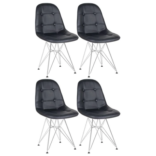 Produto Kit 4 Cadeiras estofada Charles Eames Eiffel Botonê DKR com pés de metal cromado – Preto