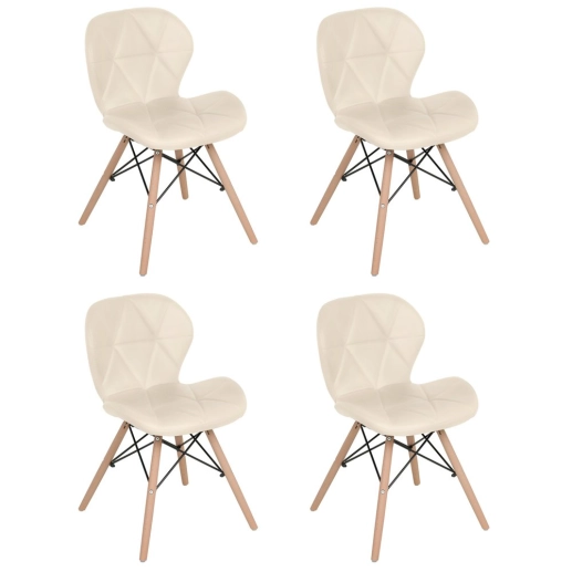 Kit 4 Cadeiras de jantar estofada Charles Eames Eiffel Slim Wood confort – Creme Produto Kit 4 Cadeiras de jantar estofada Charles Eames Eiffel Slim Wood confort – Creme