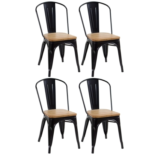 Produto Kit 4 cadeiras Iron Tolix para cozinha com assento de madeira - Preto