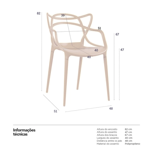 Produto Kit 4 Cadeiras de jantar Masters Allegra com pés desmontáveis – Nude