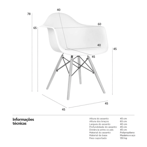Produto Kit 4 Cadeiras de jantar Charles Eames Eiffel DAW em Polipropileno - Branco