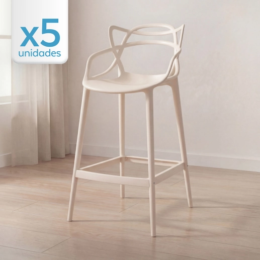 Produto Kit 5 Banquetas alta para bancada Master Allegra em Polipropileno 78 cm - Creme
