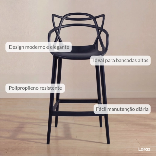 Produto Kit 5 Banquetas alta para bancada Master Allegra em Polipropileno 76 cm - Preto