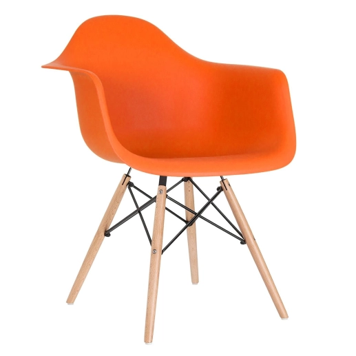 Produto Kit 5 cadeiras Charles Eames Eiffel DAW com pés de madeira clara - Laranja