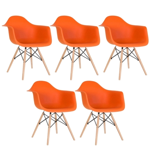Produto Kit 5 cadeiras Charles Eames Eiffel DAW com pés de madeira clara - Laranja