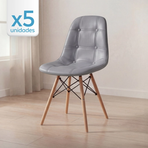 Produto Kit 5 Cadeiras de jantar Charles Eames Eiffel Botonê Estofada – Cinza-escuro