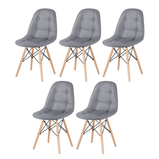 Produto Kit 5 Cadeiras de jantar Charles Eames Eiffel Botonê Estofada – Cinza-escuro
