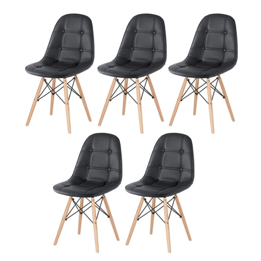 Produto Kit 5 Cadeiras de jantar Charles Eames Eiffel Botonê Estofada – Preto