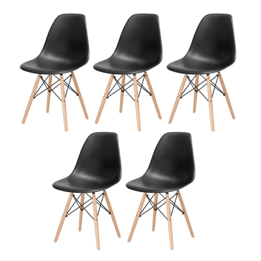 Produto Kit 5 Cadeiras de jantar Charles Eames Eiffel DSW em Polipropileno - Preto