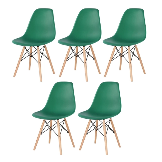 Produto Kit 5 Cadeiras de jantar Charles Eames Eiffel DSW em Polipropileno - Verde escuro