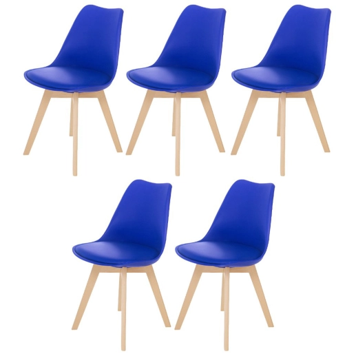 Kit 5 Cadeiras de jantar Leda com assento estofado e design moderno - Azul Bic Produto Kit 5 Cadeiras de jantar Leda com assento estofado e design moderno - Azul Bic