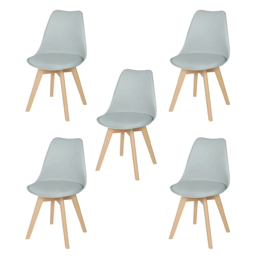 Produto Kit 5 Cadeiras de jantar Leda com assento estofado e design moderno - Cinza claro