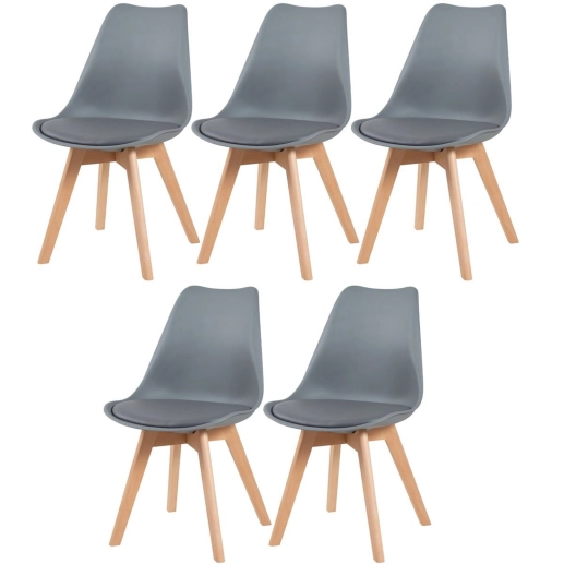 Produto Kit 5 cadeiras de jantar Leda com assento estofado e design moderno – Cinza-escuro