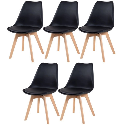 Produto Kit 5 Cadeiras de jantar Leda com assento estofado e design moderno - Preto
