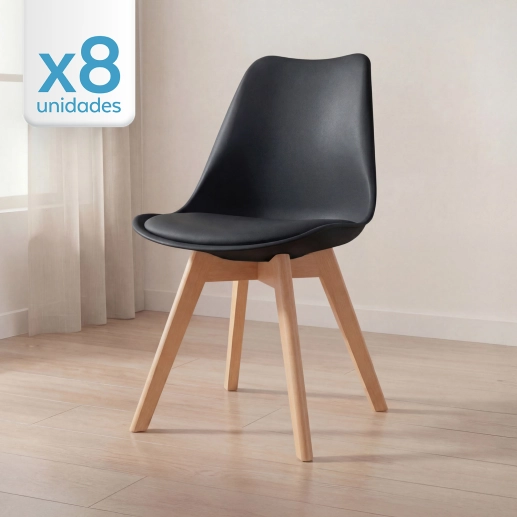 Produto Kit 8 Cadeiras de jantar Leda com assento estofado e design moderno - Preto