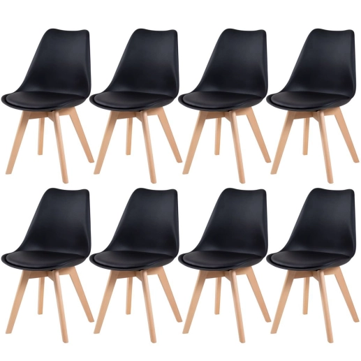 Produto Kit 8 Cadeiras de jantar Leda com assento estofado e design moderno - Preto