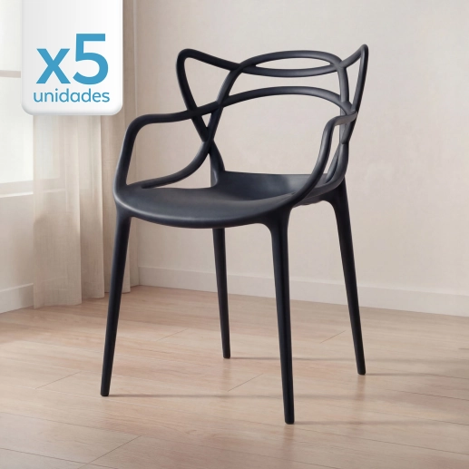 Produto Kit 5 Cadeiras de jantar Master Allegra Design Moderno em Polipropileno - Preto