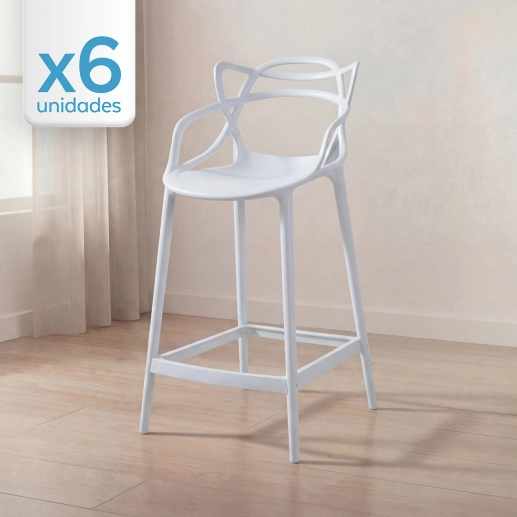 Kit 6 Banquetas média para bancada Master Allegra em Polipropileno 66 cm - Branco Produto Kit 6 Banquetas média para bancada Master Allegra em Polipropileno 66 cm - Branco