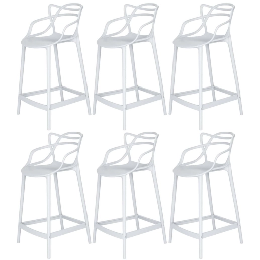 Kit 6 Banquetas média para bancada Master Allegra em Polipropileno 66 cm - Branco Produto Kit 6 Banquetas média para bancada Master Allegra em Polipropileno 66 cm - Branco