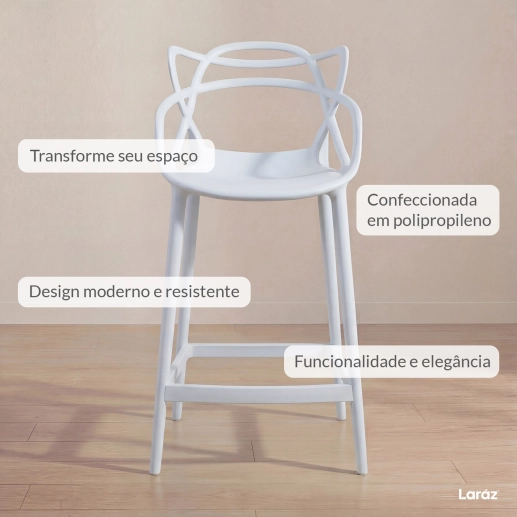 Kit 6 Banquetas média para bancada Master Allegra em Polipropileno 66 cm - Branco Produto Kit 6 Banquetas média para bancada Master Allegra em Polipropileno 66 cm - Branco