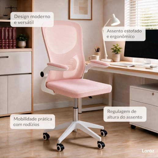 Produto Kit 6 Cadeiras Bytes para escritório com rodizios - Rosa claro