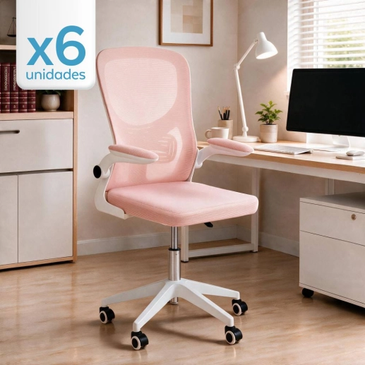 Produto Kit 6 Cadeiras Bytes para escritório com rodizios - Rosa claro