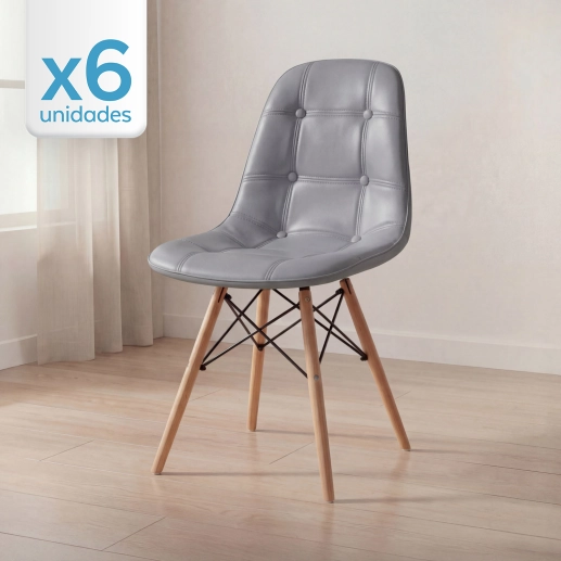 Kit 6 Cadeiras de jantar Charles Eames Eiffel Botonê Estofada - Cinza escuro Produto Kit 6 Cadeiras de jantar Charles Eames Eiffel Botonê Estofada - Cinza escuro