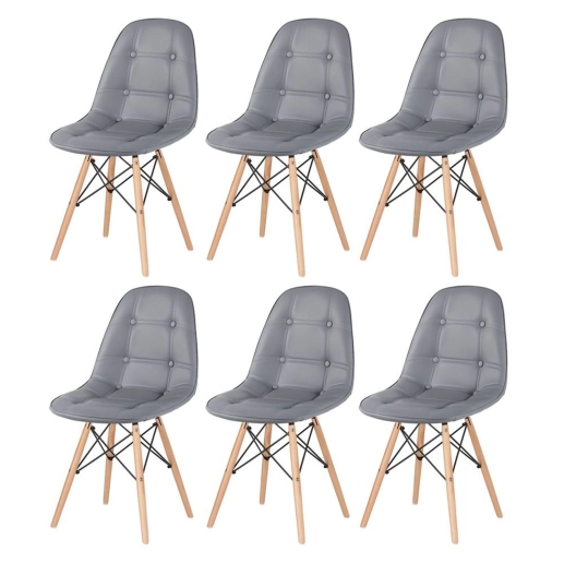 Kit 6 Cadeiras de jantar Charles Eames Eiffel Botonê Estofada - Cinza escuro Produto Kit 6 Cadeiras de jantar Charles Eames Eiffel Botonê Estofada - Cinza escuro