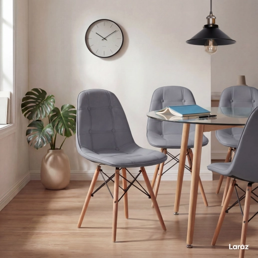 Kit 6 Cadeiras de jantar Charles Eames Eiffel Botonê Estofada - Cinza escuro Produto Kit 6 Cadeiras de jantar Charles Eames Eiffel Botonê Estofada - Cinza escuro