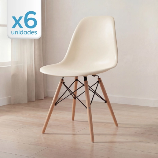 Produto Kit 6 Cadeiras de jantar Charles Eames Eiffel DSW em Polipropileno - Creme
