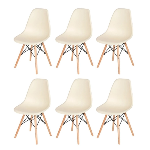 Produto Kit 6 Cadeiras de jantar Charles Eames Eiffel DSW em Polipropileno - Creme